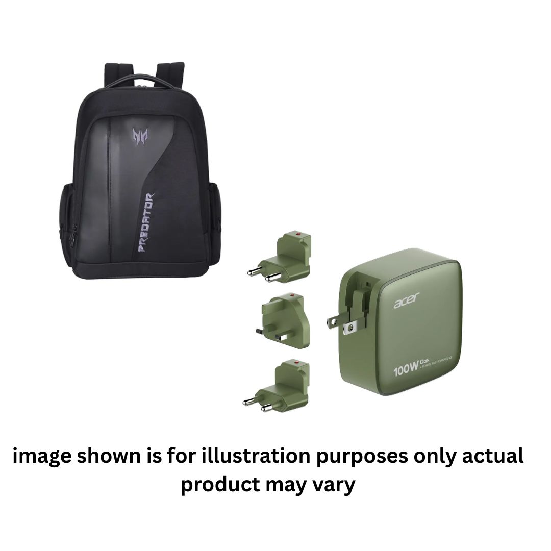 Acer New Predator Backpack (Premium Black) & Acer PowerMax 100W GaN Super Fast Charger | 4-Port USB